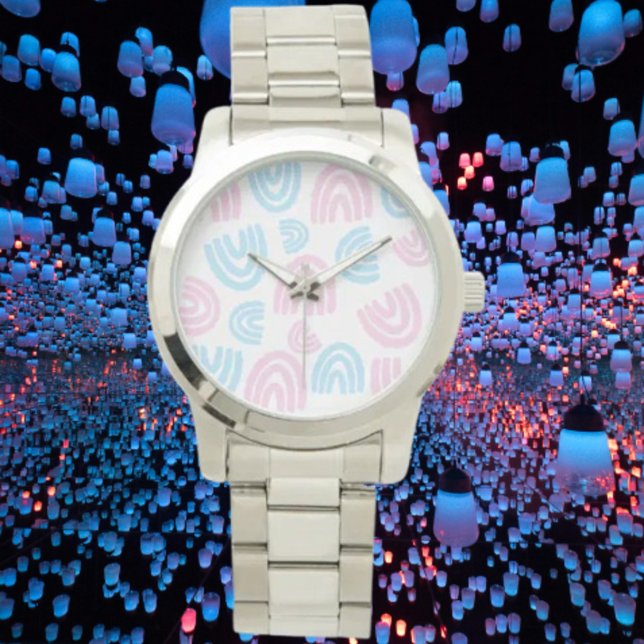 Relógio Pulseira Prateada Oversized Arco-íris Orgulho Tran (Criador carregado)