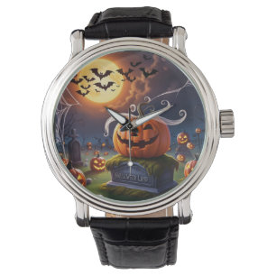 Relógio Pumpkin de Halloween num Headstone