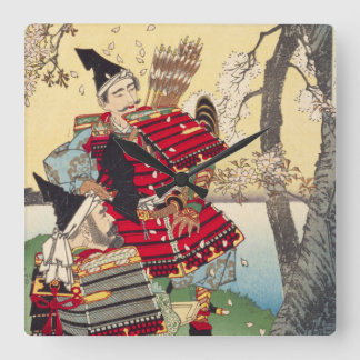 Relógio Quadrado 浮世絵 ukiyoe 月岡芳年 「芳年武者无類 武蔵坊弁慶・九郎判官源義経」 スクエア壁時計