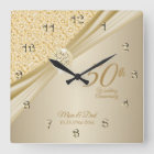 Relógio Quadrado 00th Gold Diamond Wedding Anniversary Keepsake