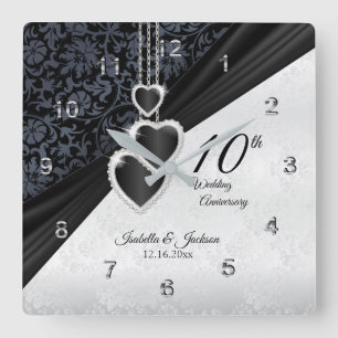 Relógio Quadrado 10º aniversário de casamento de Onyx