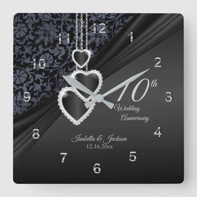Relógio Quadrado 10º Aniversário de Casamento Onyx Keepsasaac 2 (Frente)