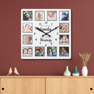 Relógio Quadrado 12 Colagem de Fotos Família Amor Bênçãos Citação B