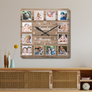 Relógio Quadrado 12 Colagem de Fotos Família Amor Bênçãos Citação M
