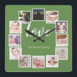 Relógio Quadrado 12 Colagem de Fotos Verde Personalizado<br><div class="desc">12 Colagem de Fotografias Relógio personalizado de Modelo / Verde...  simplesmente adicione as suas próprias fotografias e texto a este relógio de excelente...  fácil de personalizar...  relógio personalizável de modelo de fotografia do Ricaso - ideias-presentes perfeitas</div>