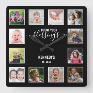 Relógio Quadrado 12 Famílias Personalizadas de Colagem de Fotos Be