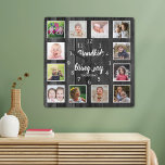 Relógio Quadrado 12 Netos De Madeira Preta De Colagem De Fotografia<br><div class="desc">Um relógio de colagem de fotos em madeira rústica e preta com uma bela citação "Netos trazem alegria para o dia a dia".Personalize com 12 fotos da família para torná-lo um presente memorável para os avós.</div>