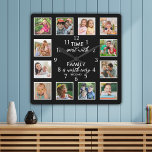 Relógio Quadrado 12 Tempo De Colagem De Fotos Com Cotação Da Famíli<br><div class="desc">Personalizar relógio fotográfico com a inspiradora citação da família "O tempo passado com a família vale a cada segundo". Personalize com 12 fotos da sua família favorita.</div>