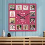 Relógio Quadrado 12 Tempo De Colagem De Fotos Com Cotação Familiar<br><div class="desc">Personalizar relógio fotográfico com a inspiradora citação da família "O tempo passado com a família vale a cada segundo". Personalize com 12 fotos da sua família favorita.</div>
