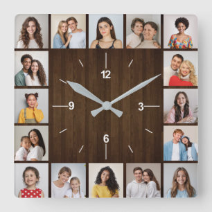 Relógio Quadrado 16 Frota De Madeira Marrom-escura russa Colagem De