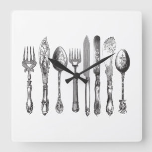 Relógio Quadrado 1800s brancos da faca da colher da forquilha do
