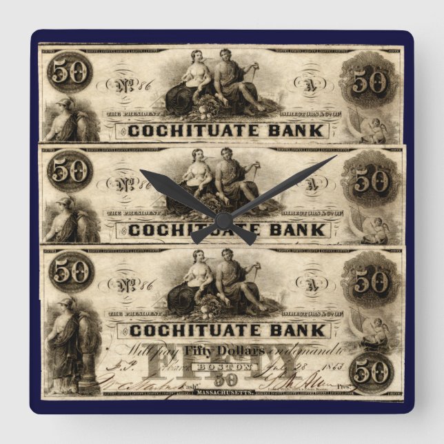Relógio Quadrado 1853 Cochituado Nota de 50 Dólares (Frente)
