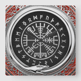 Relógio Quadrado [200] Compasso Runic mágico de prata de Vegvisir 