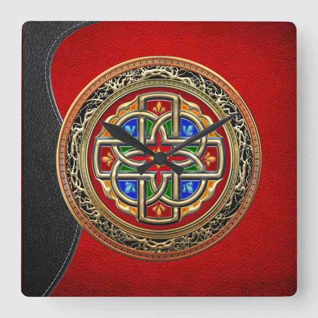 Relógio Quadrado [200] Cruz Celta [Dourado+Enamel] (Frente)