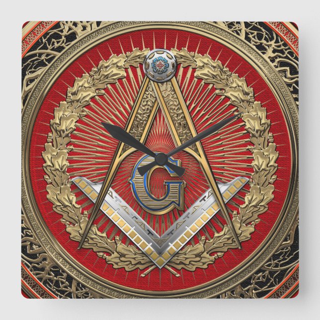 Relógio Quadrado [200] Master Mason - Dourado Square & Compass (Frente)