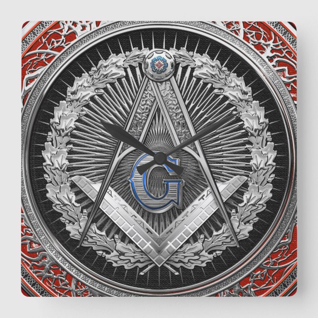 Relógio Quadrado [200] Master Mason - Silver Square & Compass (Frente)