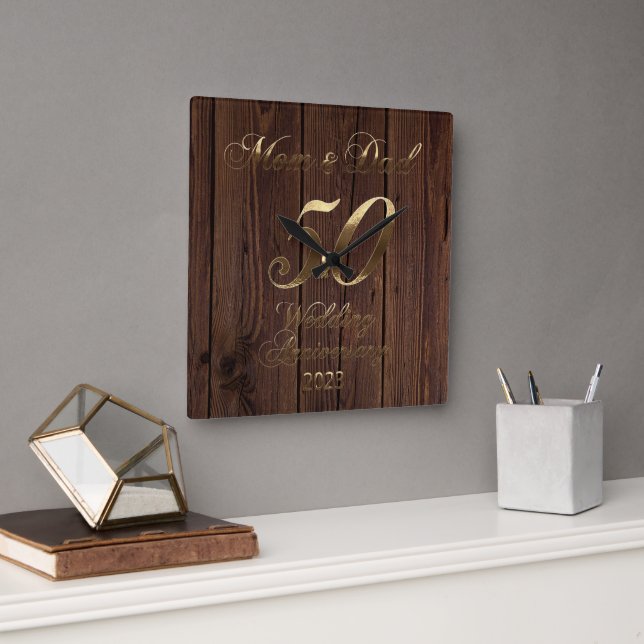 Relógio Quadrado 2023 Ouro Casado 50º Aniversário Pais (Escritório)