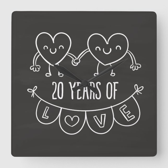 Relógio Quadrado 20 Anniversário Gift Chalk Hearts (Frente)
