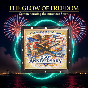 Relógio Quadrado 250º Aniversário dos EUA Patrimônio Revolucionário