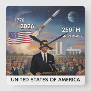 Relógio Quadrado 250º Aniversário EUA, Bandeira Americana / Patriót
