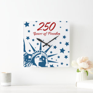Relógio Quadrado 250 Anos de Liberdade Feliz Aniversário EUA Patrió