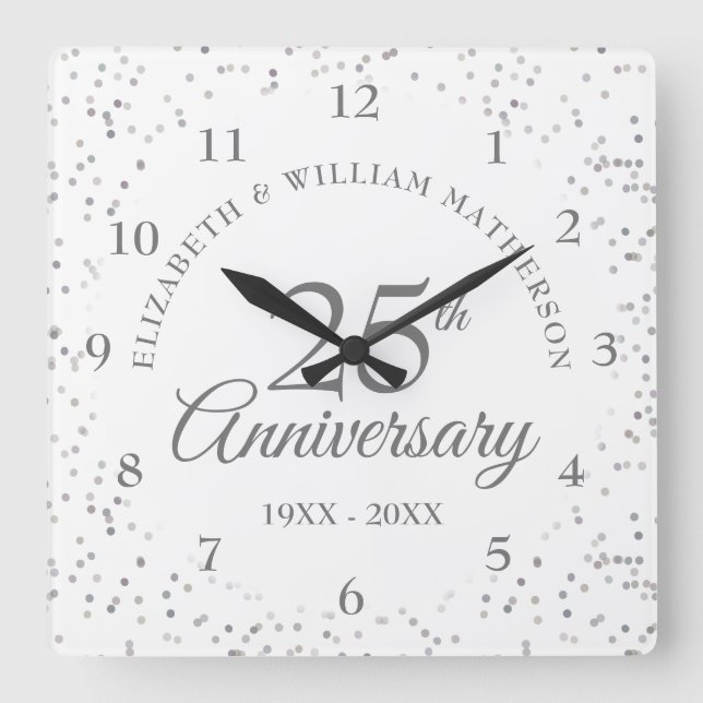 Relógio Quadrado 25 Aniversário de Silver Stardust (Frente)