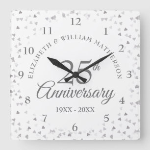 Relógio Quadrado 25 Anniversário do Silver Hearts