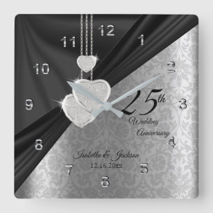 Relógio Quadrado 25 Silver Casamento de Aniversário Keepsaame