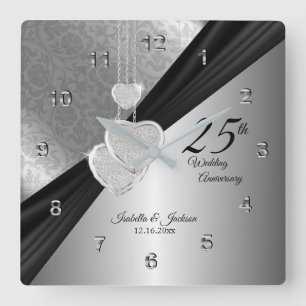 Relógio Quadrado 25 Silver Casamento de Aniversário Keepsaame