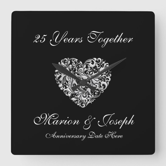 Relógio Quadrado 25o Pulso de disparo de parede do aniversário (Frente)