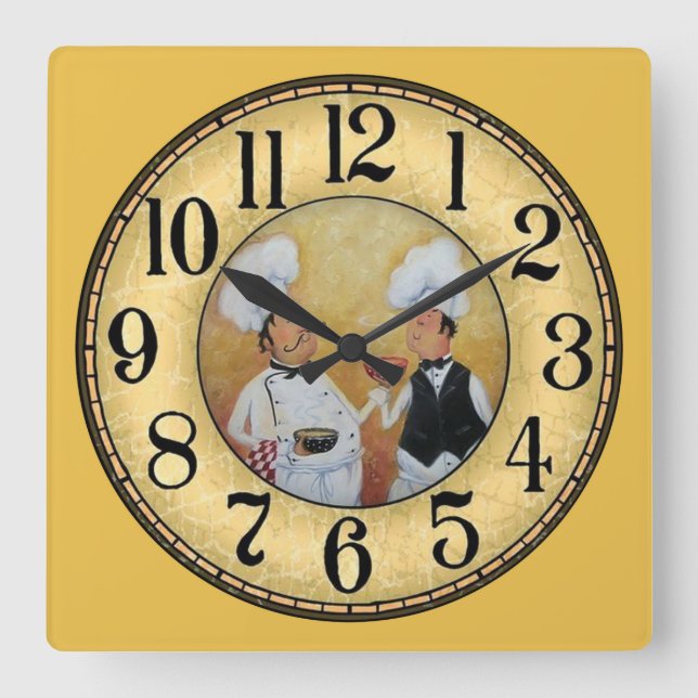 Relógio Quadrado 2 Chefs Vintage (Frente)