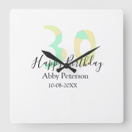 Relógio Quadrado 30th birthday bold letter pastel yellow black retr