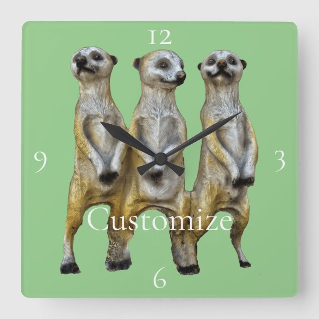 Relógio Quadrado 3 Meerkats em pé Thunder_Cove (Frente)
