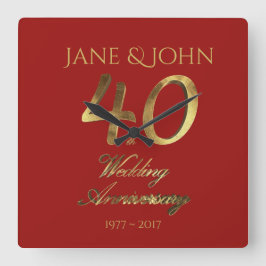 Relógio Quadrado 40º Aniversário do Casamento Ruby Wedding Red Dour