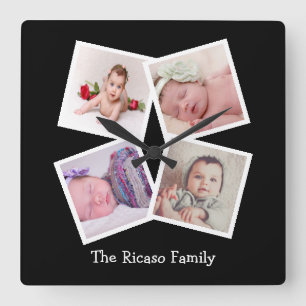 Relógio Quadrado 4 Colagem de Fotos Personalizada