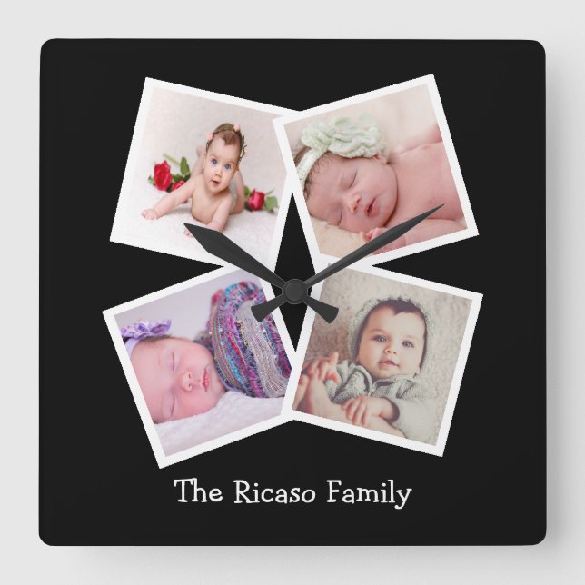 Relógio Quadrado 4 Colagem de Fotos Personalizada (Frente)