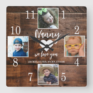 Relógio Quadrado 4 Foto Rustic Brown Wood Te Ama Netos Nanny