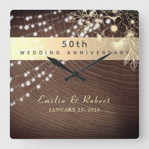 Relógio Quadrado 50º Aniversário de Casamento