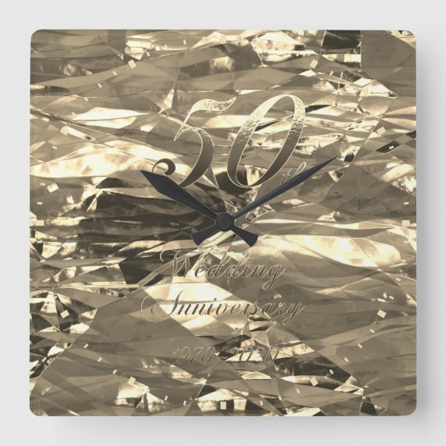 Relógio Quadrado 50º Aniversário de Casamento 1970 2020 Chic Faux D (Frente)