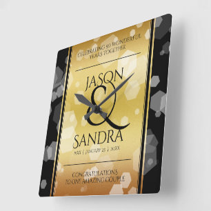 Relógio Quadrado 50º aniversário de casamento do Ouro Elegante