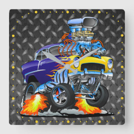 Relógio Quadrado 55 Placa de Metal Funny Car com Xadrez de Diamante