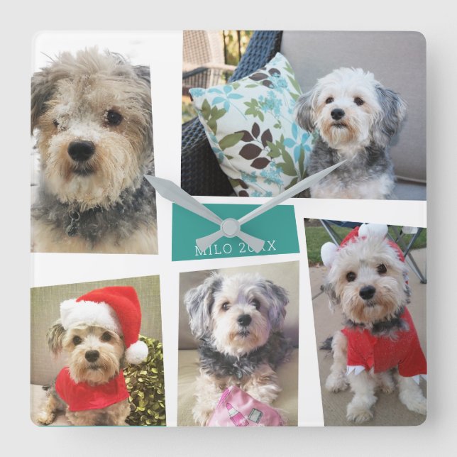 Relógio Quadrado 5 Ângulos Modernos do Meio século Funky de Colagem (Frente)