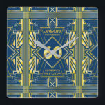 Relógio Quadrado 60º aniversário Art Deco Dourado Excelente Azul Ga<br><div class="desc">Comemore seu aniversário de marcos em estilo com este design ao estilo exclusivo do Art Deco, inspirado no Excelente Gatsby, com formas geométricas em ouro brilhante sobre fundo azul escuro. Uma elegante, elegante, neutra em termos de gênero parece perfeita para comemorar aquele aniversário especial com o gosto impregnada de jazz...</div>