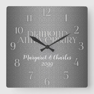 Relógio Quadrado 60º Diamond Wedding Annivesary Personalizado
