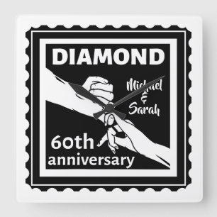 Relógio Quadrado 60.º aniversário de casamento em diamante tradicio