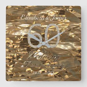 Relógio Quadrado 60th Pais do casamento de diamante do aniversário