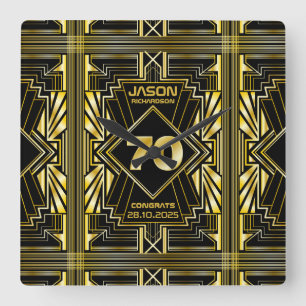 Relógio Quadrado 70 Aniversário Art Deco Dourado Excelente Negro Ga