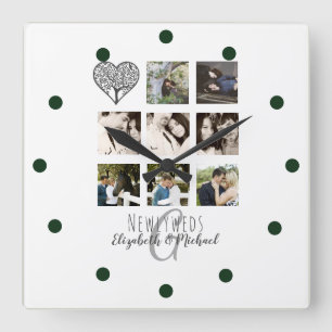 Relógio Quadrado 8 x FOTO COLAGE Newlyweds Personalizado WEDDING