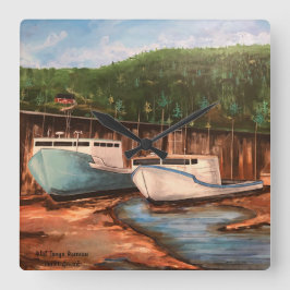 Relógio Quadrado A Aldeia De Pesca Original Pintou Trabalho de arte