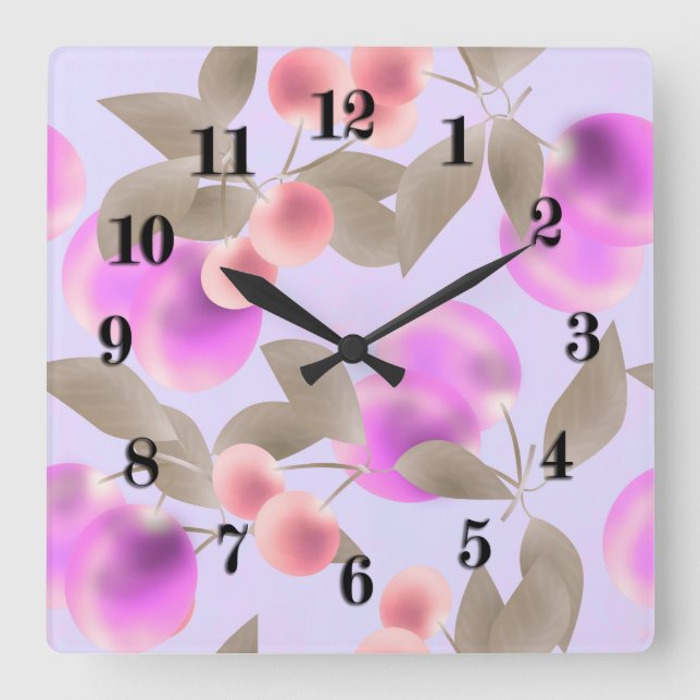 Relógio Quadrado A ameixa clara sem emenda frutifica a cereja roxa (Frente)